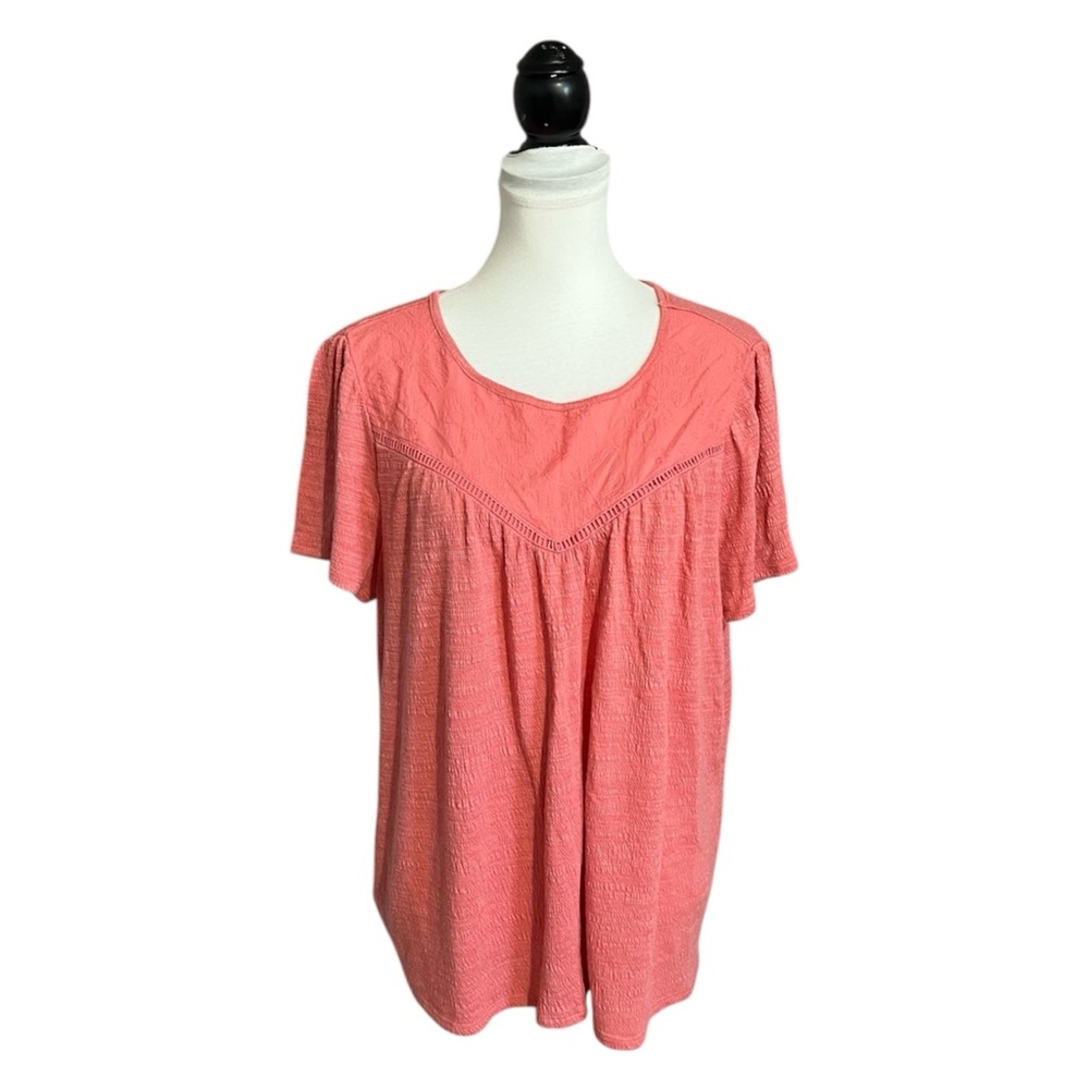 Retrology Knit Blouse Woman's Size XL Orange Crinkled Pullover Short Sleeve Top